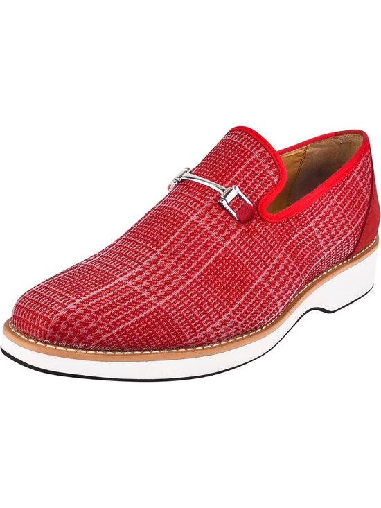 LIBERTYZENO Men\'s Red Canvas Textile Suede Leather Loafer Tuxedo Slip On Shoes